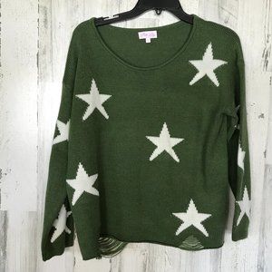 Green Distressed Star Sweater